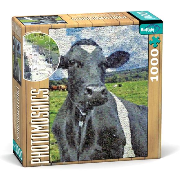 NEW Photomosaics Buffalo Games Cow 1000 piece jigsaw puzzle with bonus Poster - Picture 1 of 2